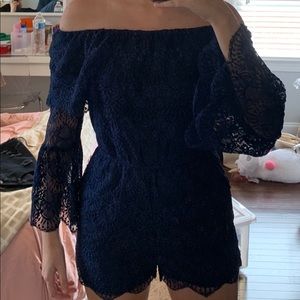 BB Dakota Long sleeve blue lace romper